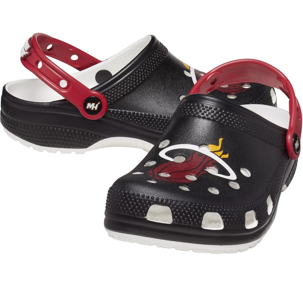 Crocs NBA Miami Heat Classic Clog Black Red Adult Men's Size 12 / Womens Size 14